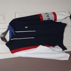 Nautica Large Mens Hoodie Sweatshirt Navy, Red, White, Gray